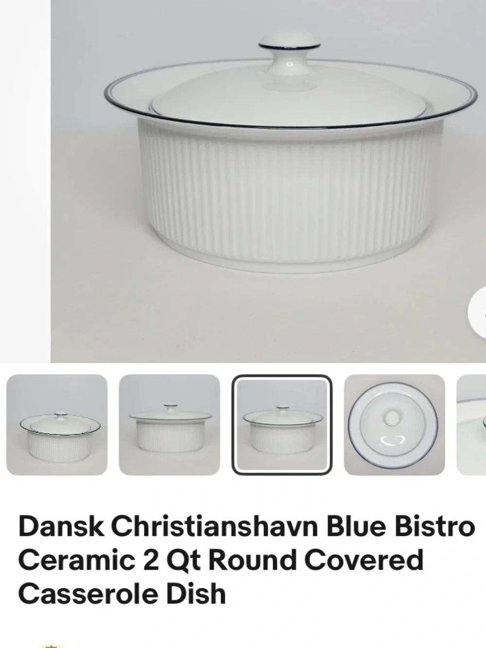 Dansk White & Blue Bistro Ceramic Covered Casserole Dish